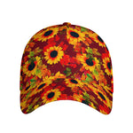 Red Autumn Sunflower Pattern Print Baseball Cap