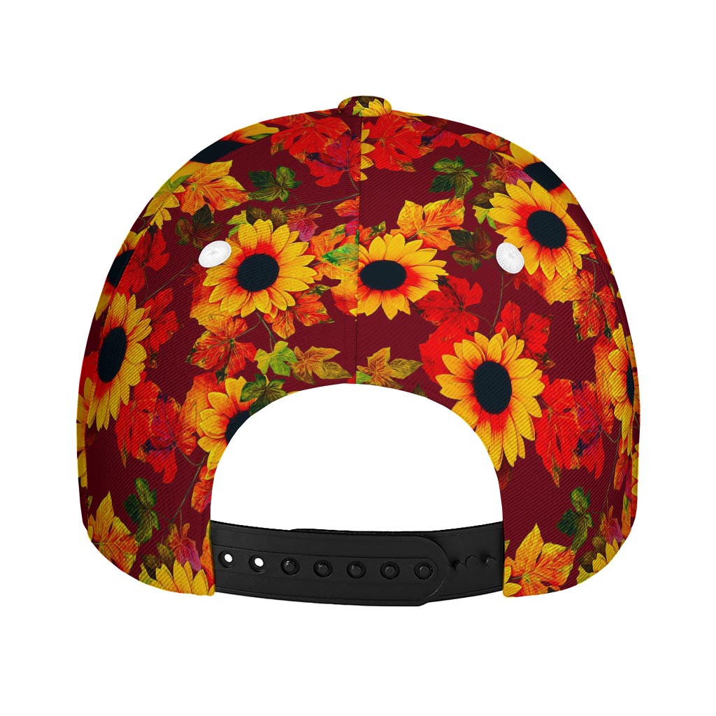 Red Autumn Sunflower Pattern Print Baseball Cap