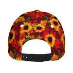 Red Autumn Sunflower Pattern Print Baseball Cap