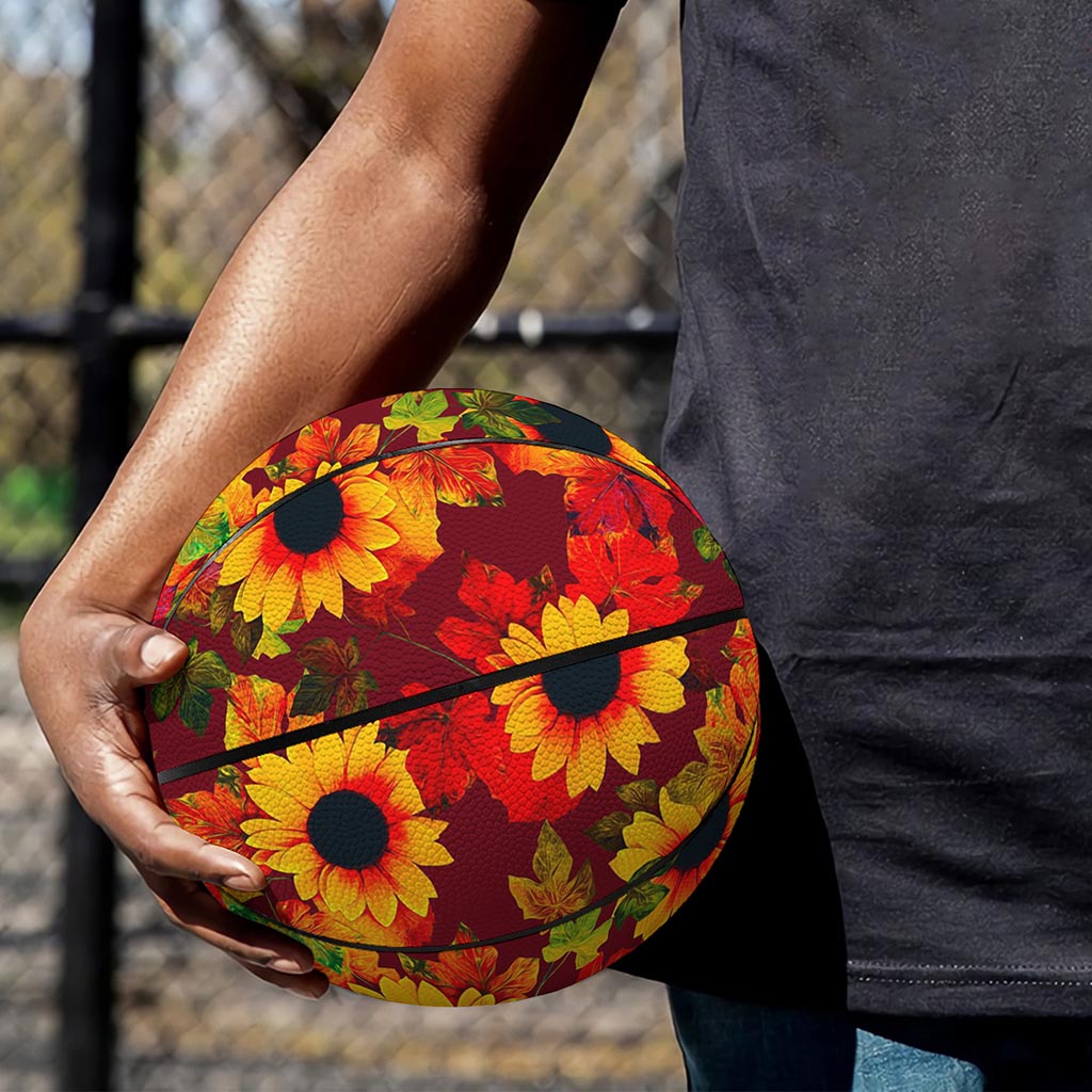 Red Autumn Sunflower Pattern Print Basketball