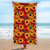 Red Autumn Sunflower Pattern Print Beach Towel