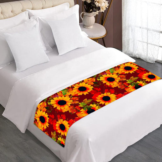 Red Autumn Sunflower Pattern Print Bed Runner