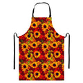 Red Autumn Sunflower Pattern Print Bib Apron With Pocket