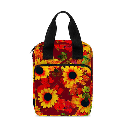 Red Autumn Sunflower Pattern Print Bible Tote Bag