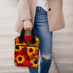 Red Autumn Sunflower Pattern Print Bible Tote Bag