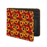 Red Autumn Sunflower Pattern Print Bifold Wallet