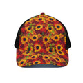 Red Autumn Sunflower Pattern Print Black Mesh Trucker Hat