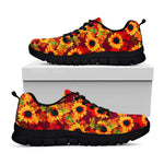 Red Autumn Sunflower Pattern Print Black Running Shoes