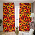 Red Autumn Sunflower Pattern Print Dimout Pencil Pleat Curtains