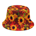 Red Autumn Sunflower Pattern Print Bucket Hat