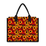 Red Autumn Sunflower Pattern Print Canvas Tote Bag