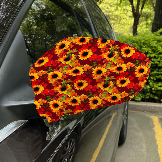 Red Autumn Sunflower Pattern Print Car Side Mirror Covers