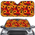 Red Autumn Sunflower Pattern Print Car Windshield Sun Shade