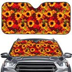 Red Autumn Sunflower Pattern Print Car Windshield Sun Shade