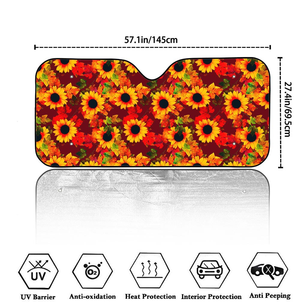 Red Autumn Sunflower Pattern Print Car Windshield Sun Shade