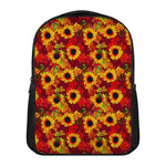 Red Autumn Sunflower Pattern Print Casual Backpack