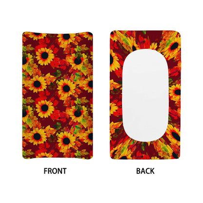 Red Autumn Sunflower Pattern Print Changing Pad Cover