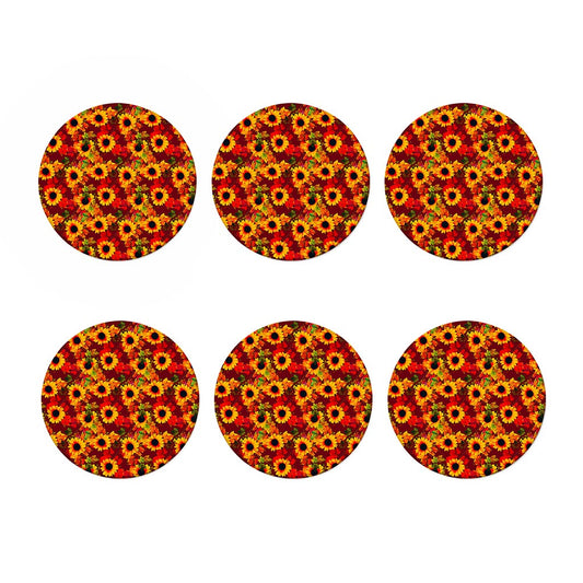 Red Autumn Sunflower Pattern Print Coaster Set