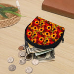 Red Autumn Sunflower Pattern Print Coin Purse
