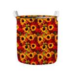 Red Autumn Sunflower Pattern Print Collapsible Laundry Basket