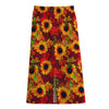 Red Autumn Sunflower Pattern Print Cotton Front Slit Maxi Skirt