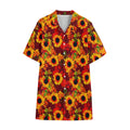 Red Autumn Sunflower Pattern Print Cotton Hawaiian Shirt