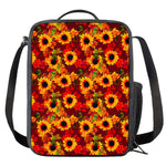 Red Autumn Sunflower Pattern Print Crossbody Lunch Bag