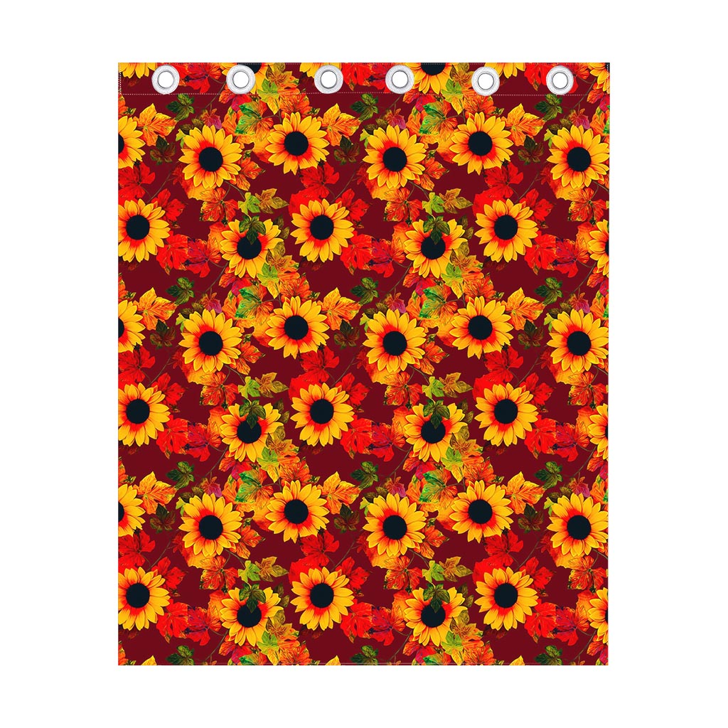 Red Autumn Sunflower Pattern Print Curtain