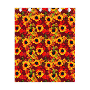 Red Autumn Sunflower Pattern Print Curtain