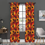 Red Autumn Sunflower Pattern Print Curtain