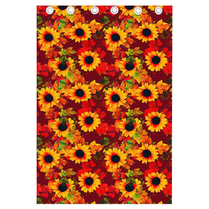 Red Autumn Sunflower Pattern Print Curtain