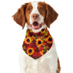 Red Autumn Sunflower Pattern Print Dog Bandana