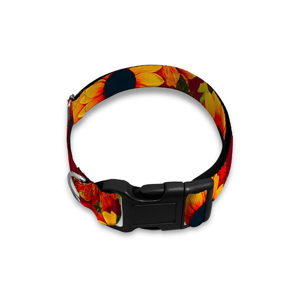 Red Autumn Sunflower Pattern Print Dog Collar