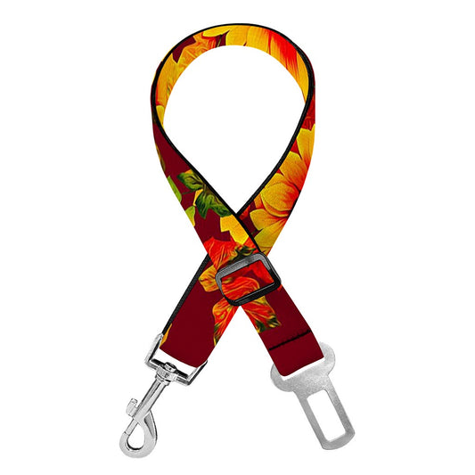 Red Autumn Sunflower Pattern Print Dog Seat Belt