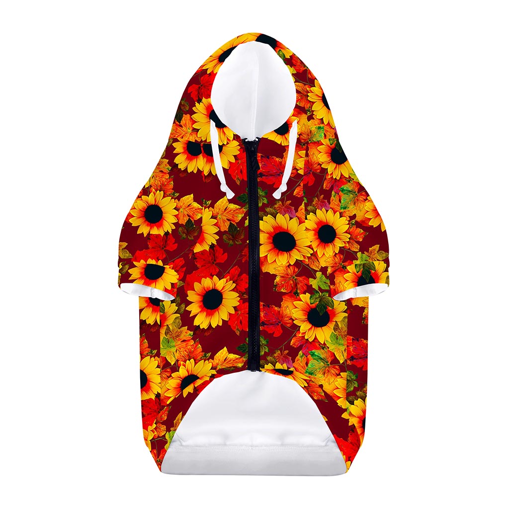 Red Autumn Sunflower Pattern Print Dog Zip Up Hoodie