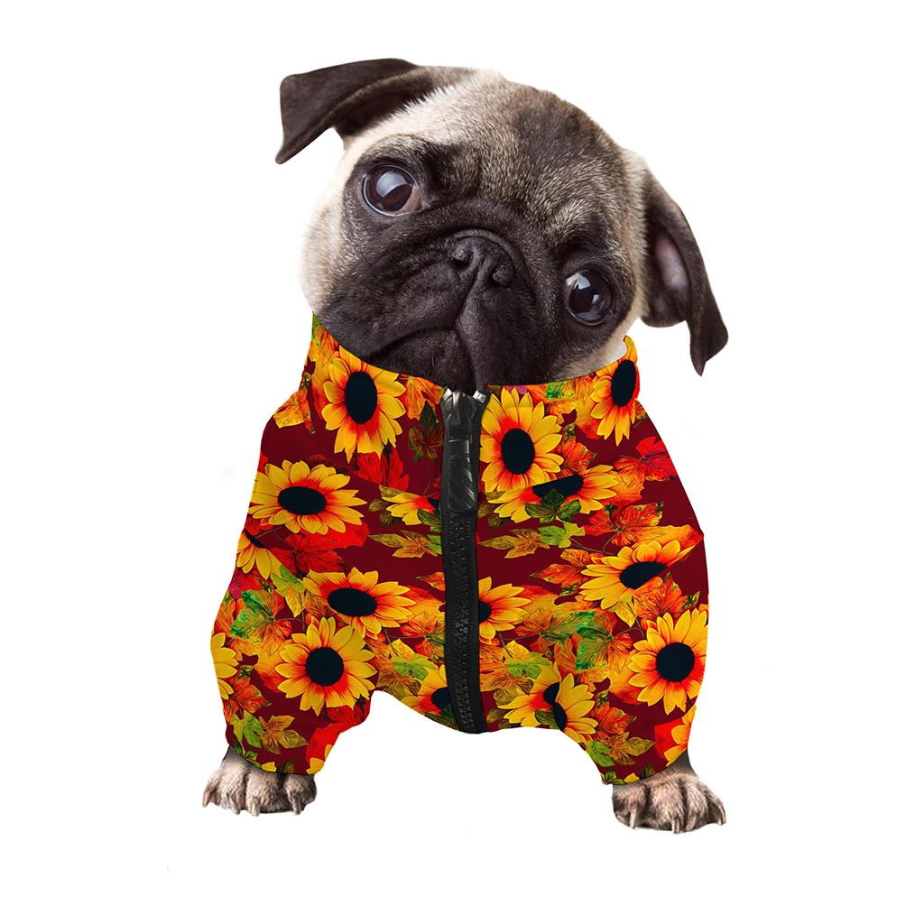 Red Autumn Sunflower Pattern Print Dog Zip Up Jacket