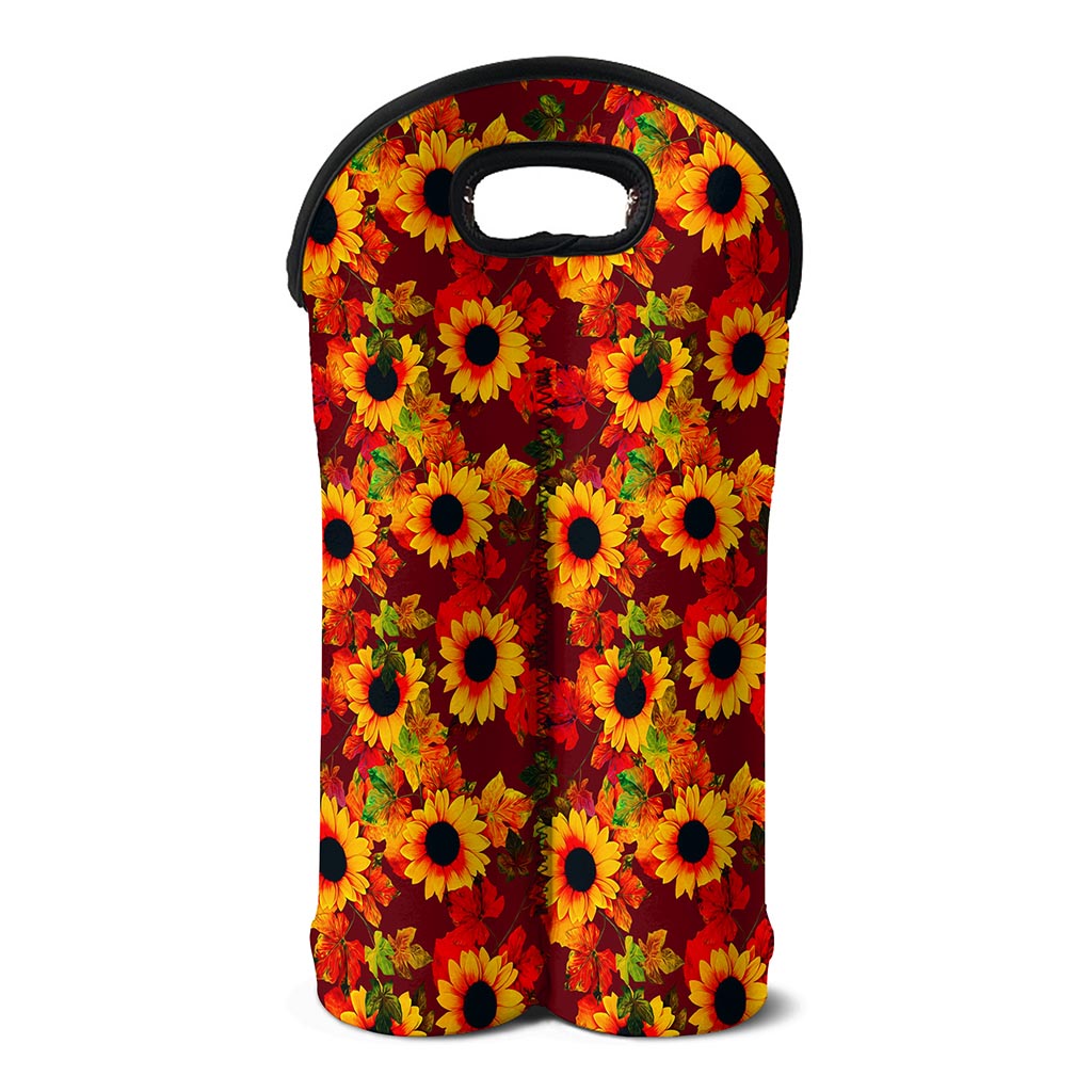 Red Autumn Sunflower Pattern Print Double Neoprene Wine Tote