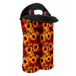 Red Autumn Sunflower Pattern Print Double Neoprene Wine Tote