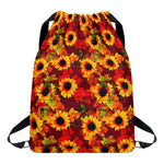 Red Autumn Sunflower Pattern Print Drawstring Backpack