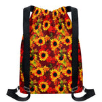 Red Autumn Sunflower Pattern Print Drawstring Backpack