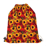 Red Autumn Sunflower Pattern Print Drawstring Bag