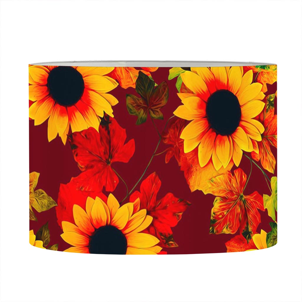 Red Autumn Sunflower Pattern Print Drum Lamp Shade