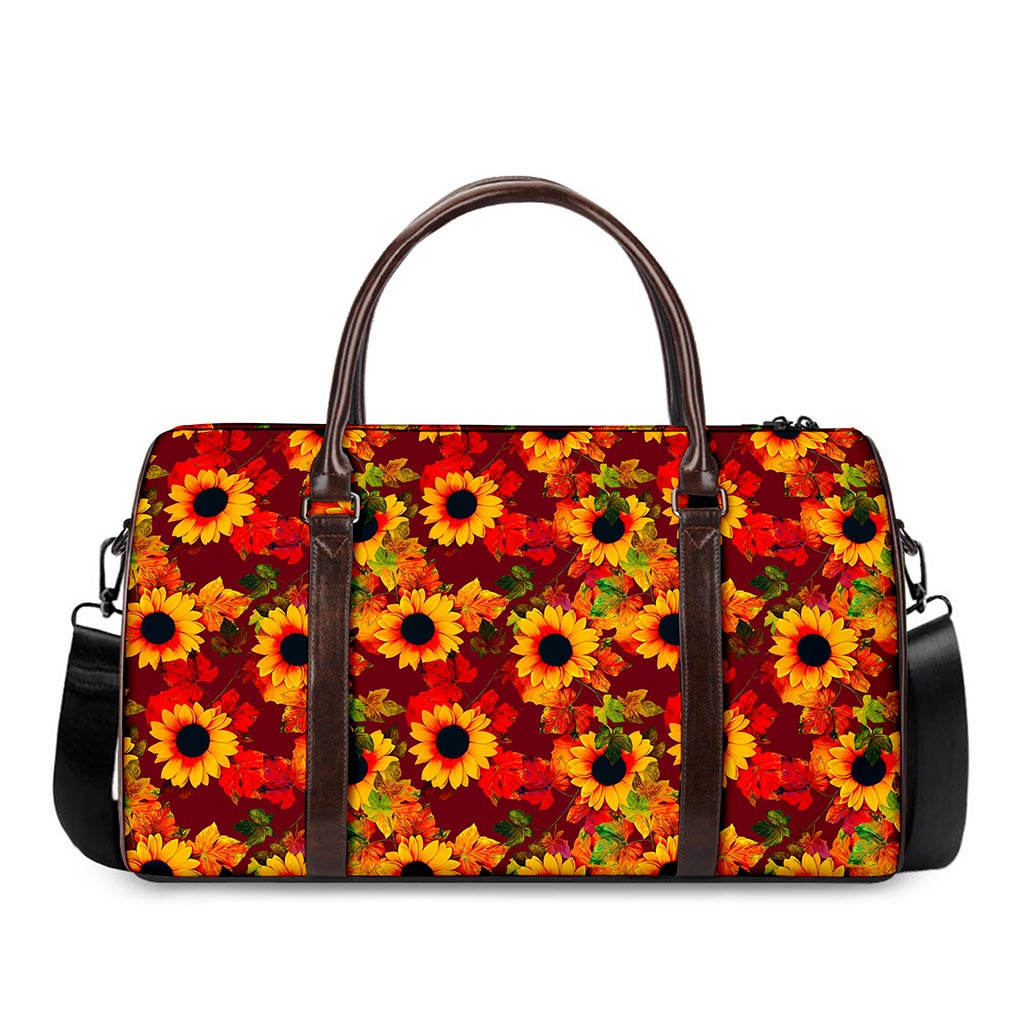 Red Autumn Sunflower Pattern Print Duffle Bag