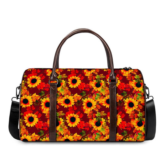Red Autumn Sunflower Pattern Print Duffle Bag