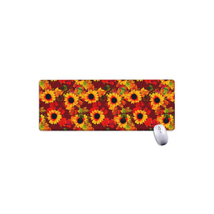 Red Autumn Sunflower Pattern Print Extended Mouse Pad