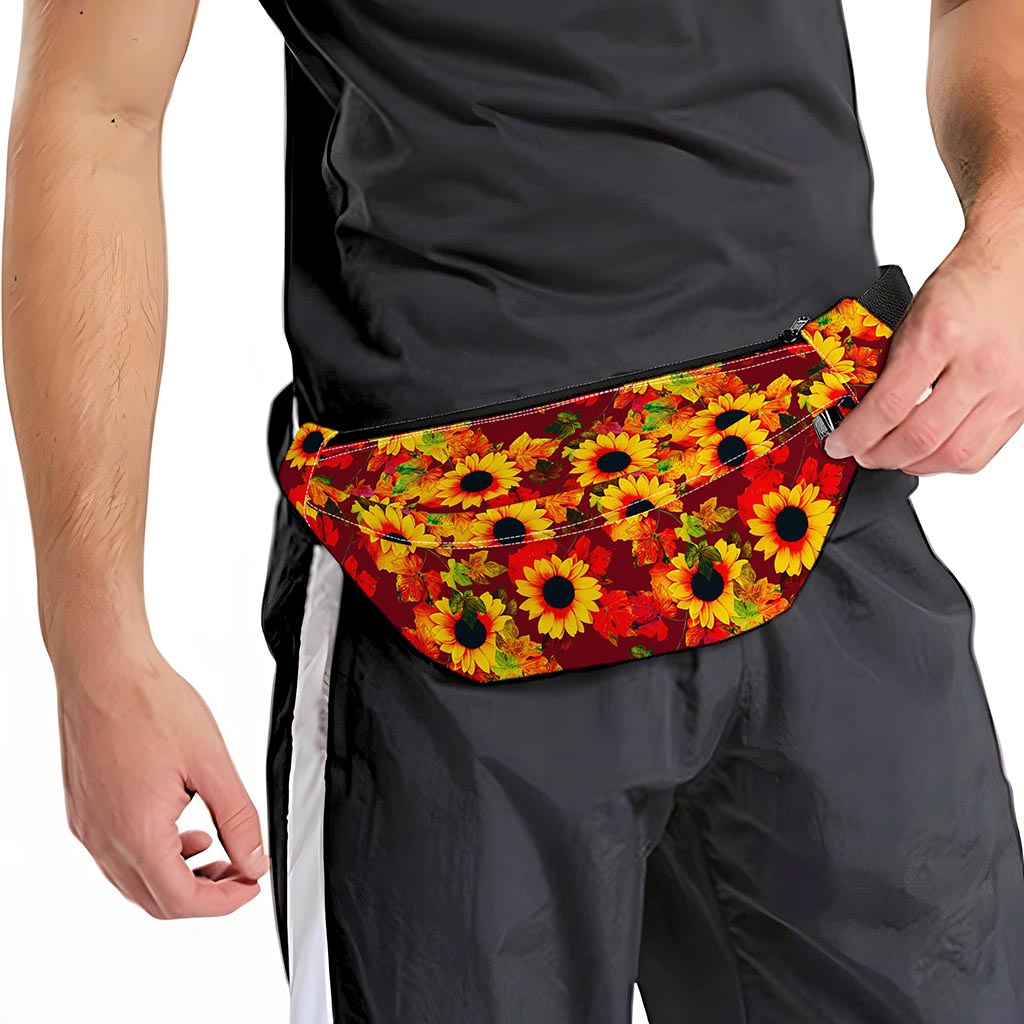 Red Autumn Sunflower Pattern Print Fanny Pack