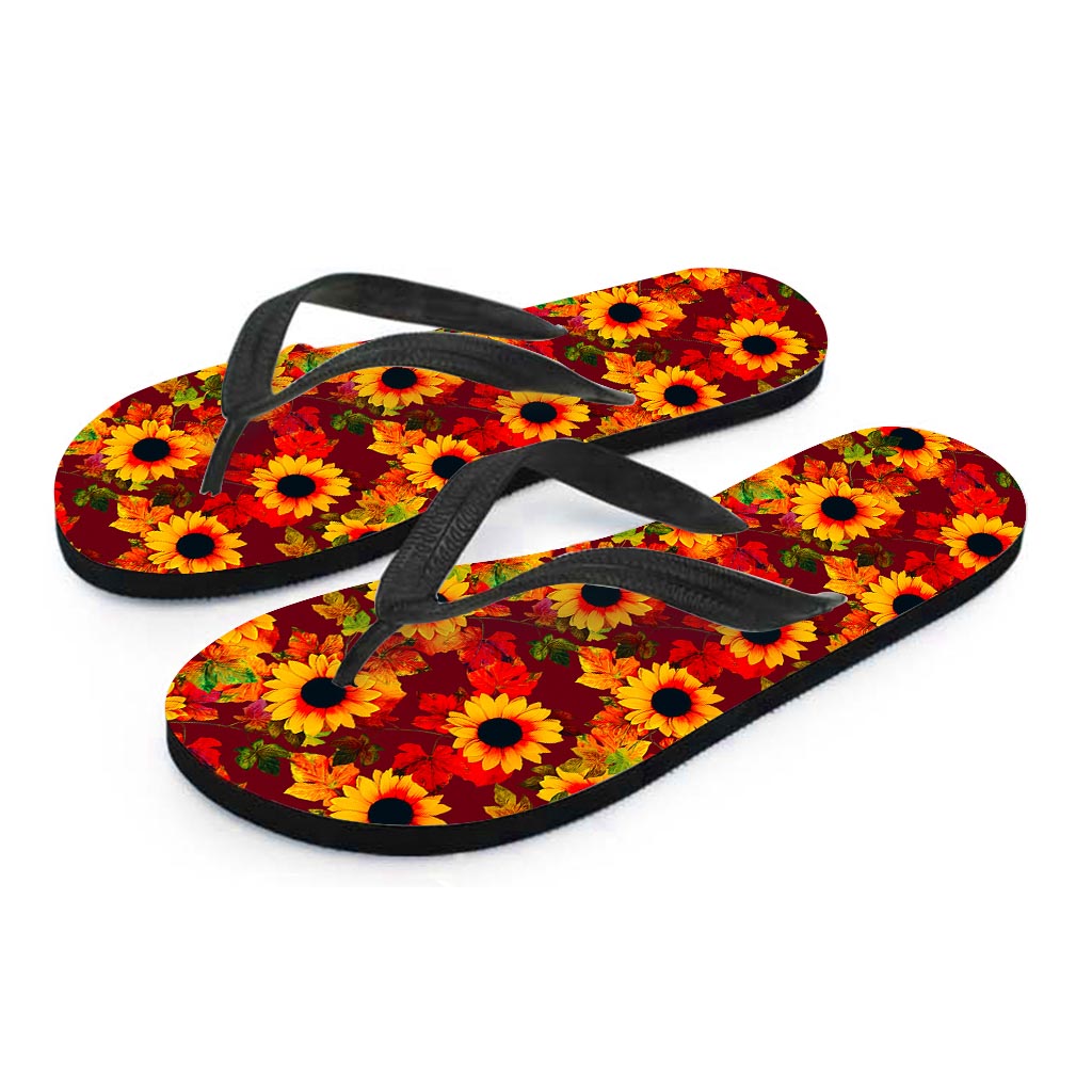 Red Autumn Sunflower Pattern Print Flip Flops