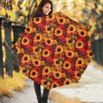 Red Autumn Sunflower Pattern Print Foldable Umbrella