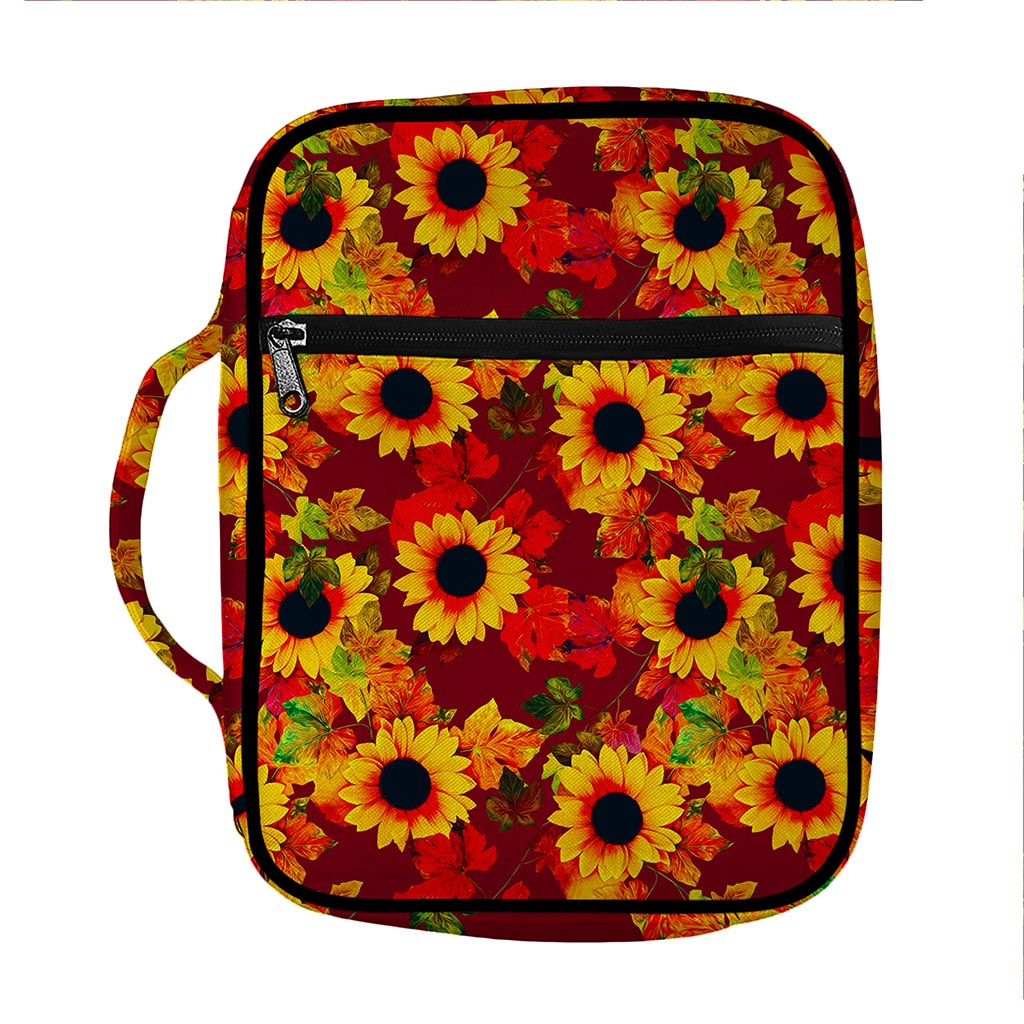 Red Autumn Sunflower Pattern Print Front Pocket Bible Bag