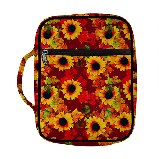 Red Autumn Sunflower Pattern Print Front Pocket Bible Bag